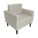 Poltrona Decorativa Leticia Slim Couro Bege Pés Madeira Mz Decor