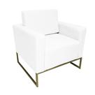 Poltrona Decorativa Leticia Slim Couro Branco Base Metálica Ms Decor