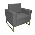 Poltrona Decorativa Letícia Slim Suede Cinza Base Metálica Vallisa Decor