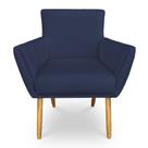 Poltrona Decorativa Leticia Suede Azul Marinho Pés Palito Castanho - Pallazio