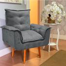 Poltrona Decorativa Lidi Suede Cinza Pés Palito Caramelo para Sala de Estar Luxo - Bela Decor