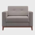 Poltrona Decorativa Living Tecido Linho Base Madeira Para Sala - Linho Bege