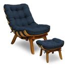 Poltrona Decorativa Mais Puff Costela Base De Madeira Belo Tok - Suede Azul Marinho