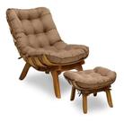 Poltrona Decorativa Mais Puff Costela Base De Madeira Belo Tok - Suede bege