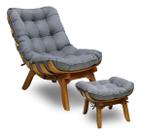 Poltrona Decorativa Mais Puff Costela Base De Madeira Belo Tok - Suede Cinza