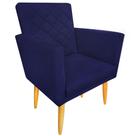 Poltrona Decorativa Maitê com Matelassê Pés Retrô Suede Azul Marinho Sala Recepção