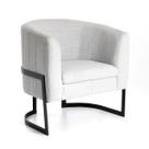 Poltrona Decorativa Marie com base de Chapa de Aço Encosto Curvo Tecido Linho Poltrona Decorativa Marie com base de Chapa de Aço Encosto Curvo Tecido Linho