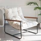 Poltrona Decorativa MAXYOYO com Estrutura de Metal e Apoios de Braço em Madeira, Bege Poltrona Decorativa MAXYOYO com Estrutura de Metal e Apoios de Braço em Madeira, Bege