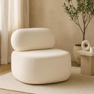 Poltrona Decorativa Moderna Estofada em Bouclé Bege Design Minimalista Sala Quarto Confortável Poltrona Decorativa Moderna Estofada em Bouclé Bege Design Minimalista Sala Quarto Confortável