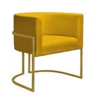Poltrona Decorativa Nayara Base Ferro Dourado Suede Amarela - Twdecora