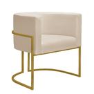 Poltrona Decorativa Nayara Base Ferro Dourado Suede Bege - Twdecora