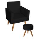Poltrona Decorativa Nina com Estrutura Madeira Maciça e Puff Sófia Pés Palito Preto Mafer Poltrona Decorativa Nina com Estrutura Madeira Maciça e Puff Sófia Pés Palito Preto Mafer