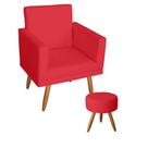 Poltrona Decorativa Nina com Estrutura Madeira Maciça e Puff Sófia Pés Palito Vermelho Mafer Poltrona Decorativa Nina com Estrutura Madeira Maciça e Puff Sófia Pés Palito Vermelho Mafer