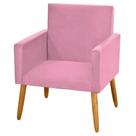 Poltrona Decorativa Nina Pés Madeira Castanho Suede Rosa