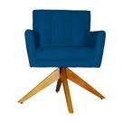 Poltrona Decorativa Onix Pés Giratório de Madeira Suede Azul Royal - DS Estofados