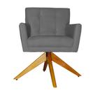 Poltrona Decorativa Onix Pés Giratório de Madeira Suede Cinza - DS Estofados Poltrona Decorativa Onix Pés Giratório de Madeira Suede Cinza - DS Estofados