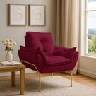 Poltrona Decorativa Opala Amamentação Para Sala Base De Ferro Dourada Suede selminhadecor