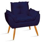 Poltrona Decorativa Opala Azul Marinho Pés Madeira Castanho - Will Decor