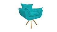 Poltrona Decorativa Opala Base Giratória Suede Azul Turquesa Mz Decor