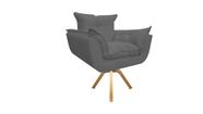 Poltrona Decorativa Opala Base Giratória Suede Cinza Mz Decor