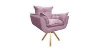 Poltrona Decorativa Opala Base Giratória Suede Rosé Mz Decor