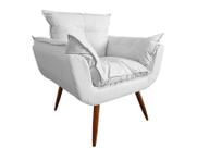 Poltrona Decorativa Opala Couro Branco Pés Madeira Mz Decor