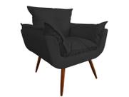 Poltrona Decorativa Opala Couro Preto Pés Madeira Mz Decor