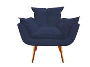 Poltrona Decorativa Opala Suede Azul Marinho Pés Madeira Ms Decor