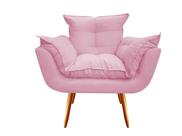 Poltrona Decorativa Opala Suede Rosa Bebê Pés Madeira Ms Decor