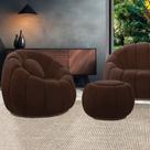 Poltrona Decorativa Orgânica Giratória com Puff Cloud Bouclê Marrom E03 - D'Rossi