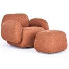 Poltrona Decorativa Orgânica Para Sala Living Com Puff Valley P07 Linho Tramado Terracota - Lyam Decor Poltrona Decorativa Orgânica Para Sala Living Com Puff Valley P07 Linho Tramado Terracota - Lyam Decor
