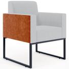 Poltrona Decorativa para Sala Base fixa de Metal Helô L02 Linho Cinza material sintético Camel - Lyam Decor