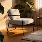 Poltrona Decorativa Para Sala Living Base Industrial Preta Sumatra K01 Linho Cinza Claro - Lyam Decor