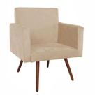 Poltrona Decorativa Para Sala Nina Pés Palito Suede Bege VictoriaDecor