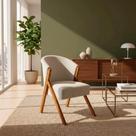 Poltrona Decorativa Para Sala You Bouclé Premium Bege Braça Amadeirada