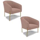 Poltrona Decorativa Pé Ferro Dourado Kit 2 Stella Bouclê Rosê D03 - D'Rossi