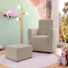 Poltrona Decorativa Pés Balanço com Puff Ninho Suede Bege