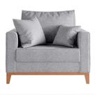Poltrona Decorativa Pes e Base em Madeira Beny Suede Cinza Claro Poltrona Decorativa Pes e Base em Madeira Beny Suede Cinza Claro