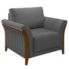 Poltrona Decorativa Pés em Madeira Market Linho Chumbo G45 - Gran Belo
