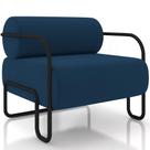 Poltrona Decorativa Pés Industrial Moscou K01 Veludo Azul Marinho - Lyam Decor