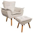 Poltrona Decorativa Pés Palito com Puff Opla Suede Bege - Ibiza