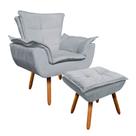 Poltrona Decorativa Pés Palito com Puff Opla Suede Cinza - Ibiza