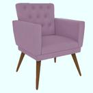 Poltrona Decorativa Pés Palito Nina Encosto Estilo Capitonê Rosa Bebê