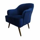 Poltrona Decorativa Pés Palitos em Madeira Veludo Azul Sol Larbelle Poltrona Decorativa Pés Palitos em Madeira Veludo Azul Sol Larbelle