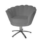 Poltrona Decorativa Pétala Base Giratória - Suede Cinza