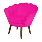 Poltrona Decorativa Pétala Couro Rosa Pink Pés Madeira Ms Decor