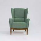 Poltrona Decorativa Realeza Base Madeira Linho Verde Sálvia Larbelle