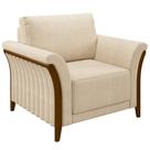 Poltrona Decorativa Sala de Estar 102cm Pés Madeira Roya M22 Linho Champanhe - Mpozenato