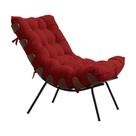 Poltrona Decorativa Sala de Estar Abel Base de Madeira Preto Veludo Vermelho G41 - Gran Belo