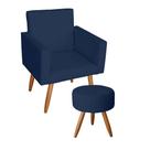 Poltrona Decorativa Sala de Estar Escritório Nina e Puff Sófia Pés Palito Azul Marinho - Mafer Poltrona Decorativa Sala de Estar Escritório Nina e Puff Sófia Pés Palito Azul Marinho - Mafer